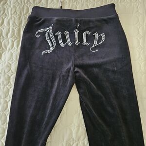 Juicy Couture Black Velour Trousers with Rhinestone Logo